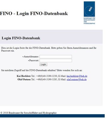 Screenshot der FINO-Datenbank