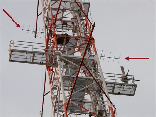 Radio telemetry antennas on the mast of FINO 2