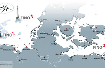 A map of the North and Baltic Sea on the three FINO platforms are listed.